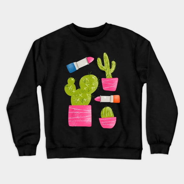 Cactus and Lipstick Sticker Set Crewneck Sweatshirt by ellolovey